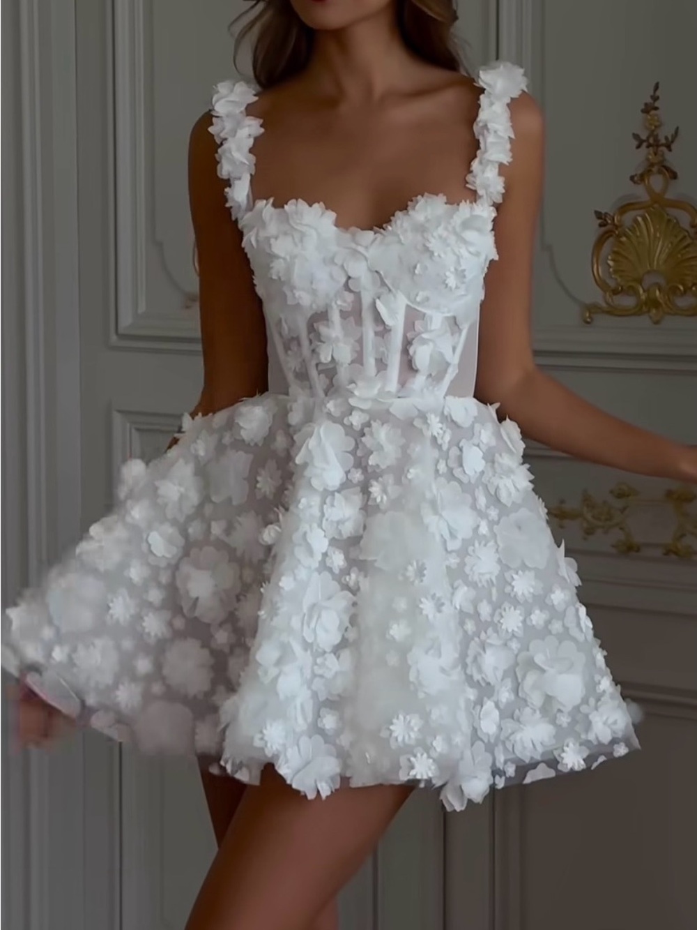 Rosie Etienne Short White 3D Floral Party Dress